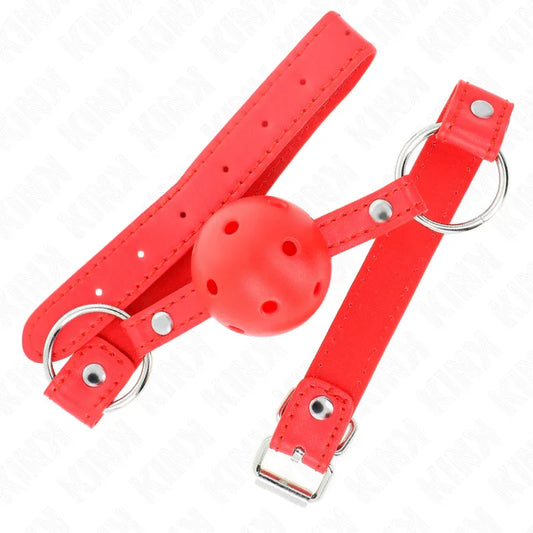 KINK - MORDAZA DE BOLA 4 CM TRANSPIRABLE CON DOBLE REMACHE MODELO 1 ROJO 62 x 2.5 CM AJUSTABLE 42-58 CM - Nuvica