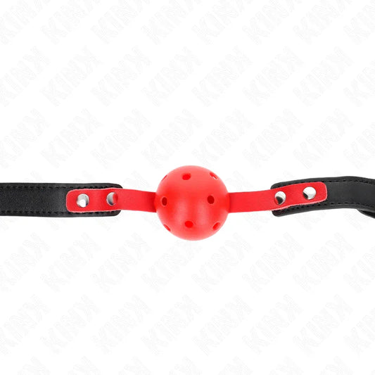 KINK - MORDAZA DE BOLA 4 CM DURA HUECA ROJO CORREA NEGRA 60 x 2 CM AJUSTABLE 37-52 CM - Nuvica