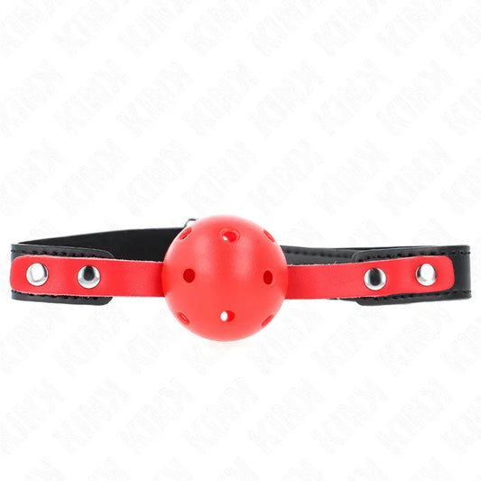 KINK - MORDAZA DE BOLA 4 CM DURA HUECA ROJO CORREA NEGRA 60 x 2 CM AJUSTABLE 37-52 CM - Nuvica