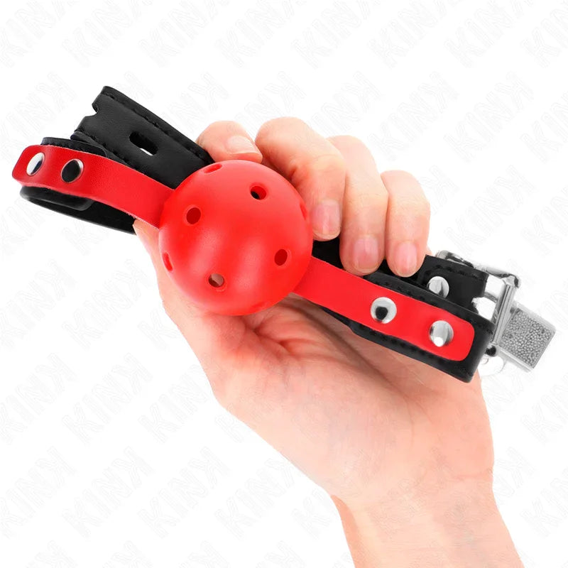 KINK - MORDAZA DE BOLA 4 CM DURA HUECA ROJO CORREA NEGRA 60 x 2 CM AJUSTABLE 37-52 CM - Nuvica