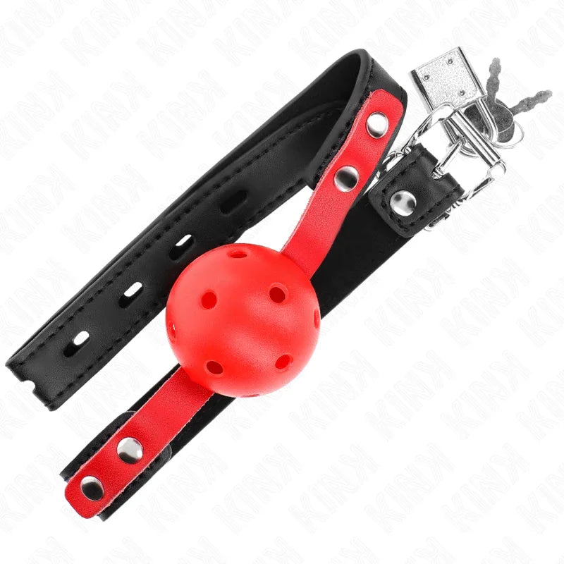 KINK - MORDAZA DE BOLA 4 CM DURA HUECA ROJO CORREA NEGRA 60 x 2 CM AJUSTABLE 37-52 CM - Nuvica