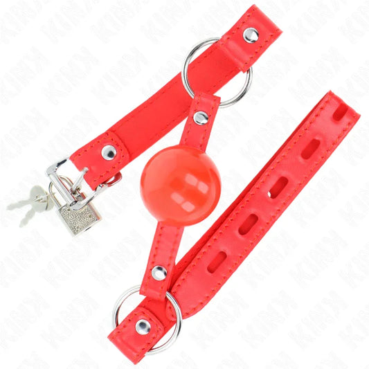KINK - MORDAZA DE BOLA 4 CM TPE CON CANDADO ROJO 60 x 2 CM - Nuvica