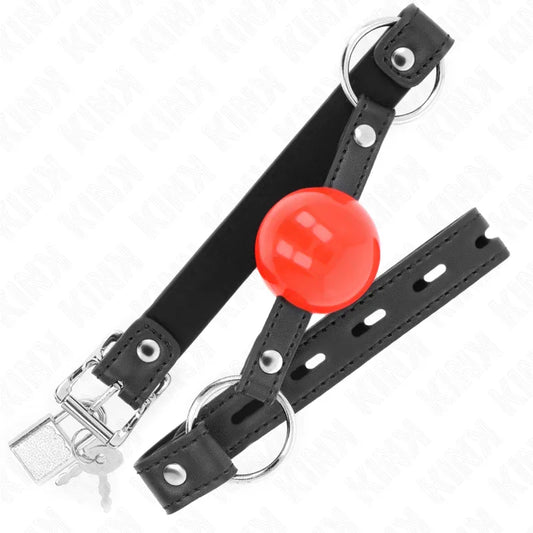 KINK - MORDAZA DE BOLA 4 CM CON CANDADO BOLA ROJA CORREA NEGRA 60 x 2 CM - Nuvica