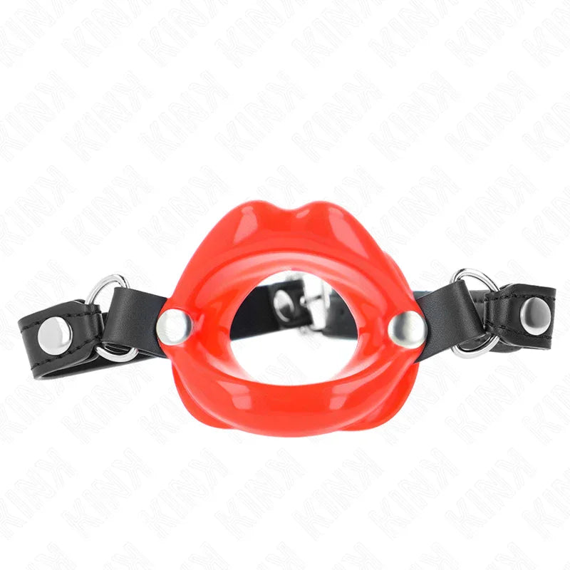 KINK - MORDAZA LABIAL 8 CM CON CORREA DE POLIPIEL ROJO 63 x 2 CM AJUSTABLE 39-58 CM - Nuvica