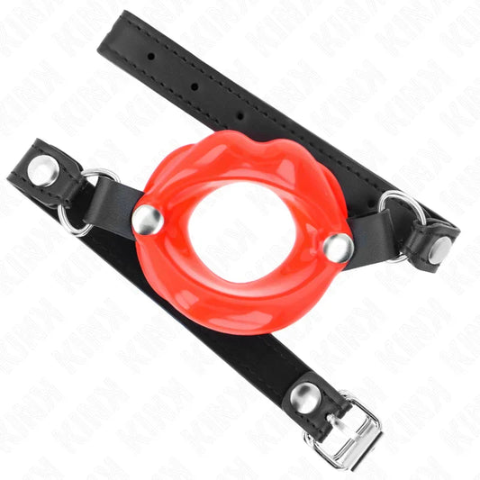 KINK - MORDAZA LABIAL 8 CM CON CORREA DE POLIPIEL ROJO 63 x 2 CM AJUSTABLE 39-58 CM - Nuvica
