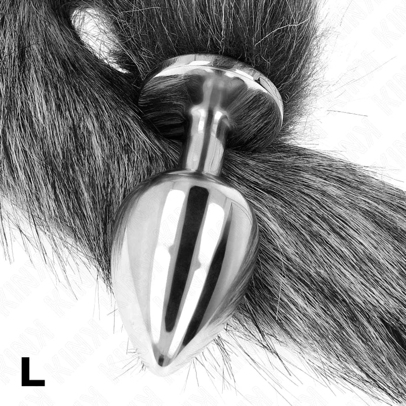 KINK - PLUG ANAL TALLA L 10 X 4 CM CON COLA SINTÉTICA 40 CM PLATEADO - Nuvica