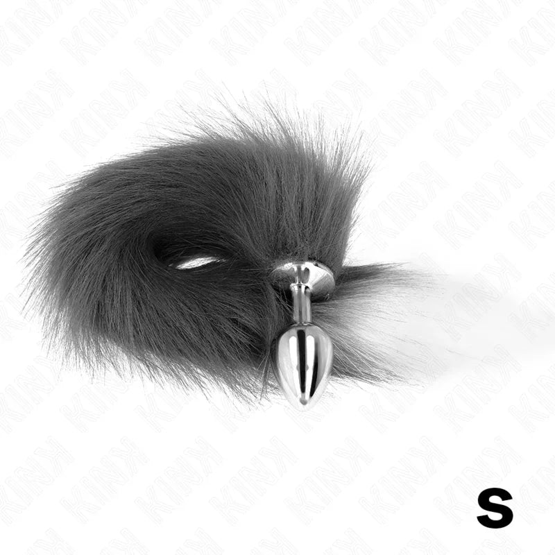 KINK - PLUG ANAL TALLA S 7 X 3 CM CON COLA SINTÉTICA 40 CM PLATEADO Y BLANCO - Nuvica