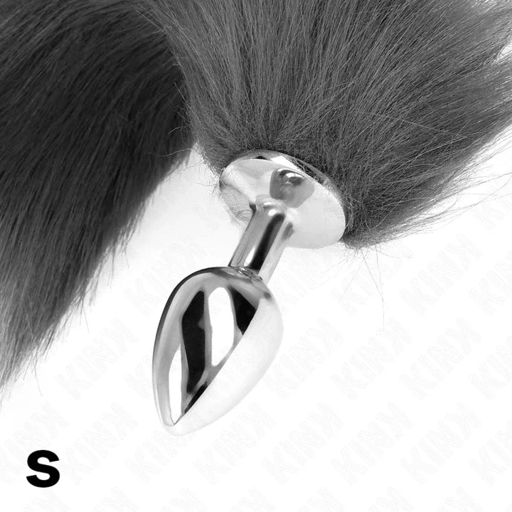 KINK - PLUG ANAL TALLA S 7 X 3 CM CON COLA SINTÉTICA 40 CM PLATEADO Y BLANCO - Nuvica