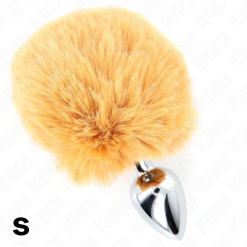 KINK - PLUG 7 x 3 CM DE ACERO INOXIDABLE CON COLA DE CONEJO PIEL SINTÉTICA 8 CM BEIGE - Nuvica