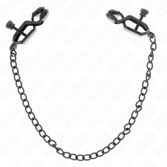 KINK - PINZAS PARA PEZONES PLANAS NEGRO CON CADENA NEGRO 30 CM - Nuvica