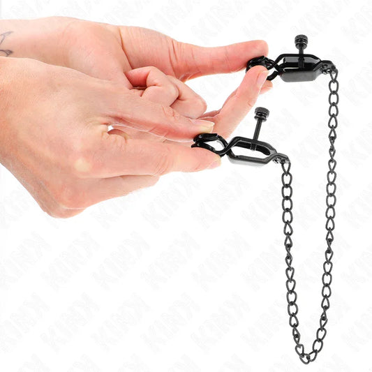 KINK - PINZAS PARA PEZONES PLANAS NEGRO CON CADENA NEGRO 30 CM - Nuvica