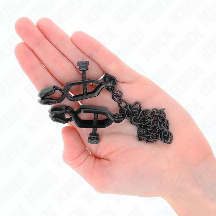 KINK - PINZAS PARA PEZONES PLANAS NEGRO CON CADENA NEGRO 30 CM - Nuvica