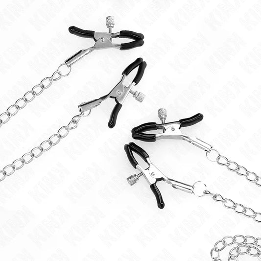 KINK - PINZAS PARA PEZONES Y CLÍTORIS 4 ENGANCHES AJUSTABLE PLATEADO - Nuvica