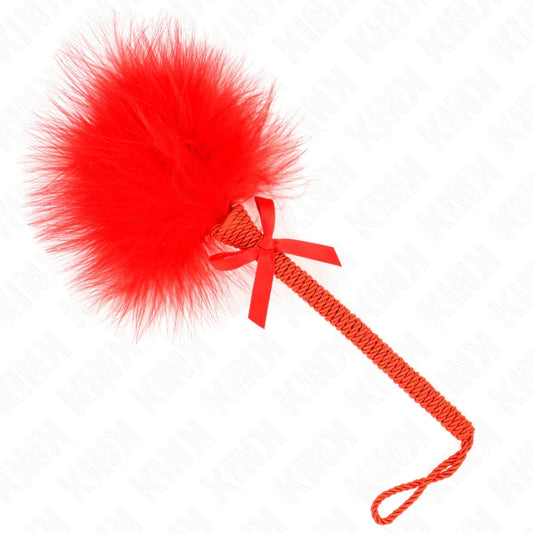 KINK - MASAJEADOR DE CUERDA DE NAILON CON PLUMAS PARA COSQUILLAS Y LAZO ROJO 25 CM - Nuvica