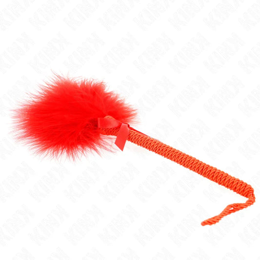 KINK - MASAJEADOR DE CUERDA DE NAILON CON PLUMAS PARA COSQUILLAS Y LAZO ROJO 25 CM - Nuvica