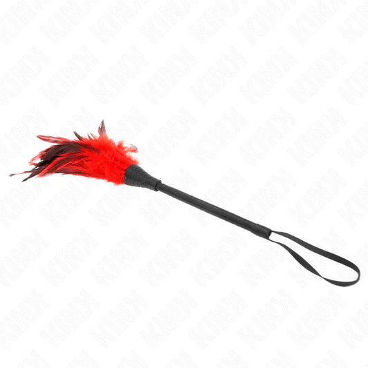 KINK - PLUMAS DE POLLO PARA COSQUILLAS CON FORMA CUERNO DE CRIADA ROJO 36 CM - Nuvica