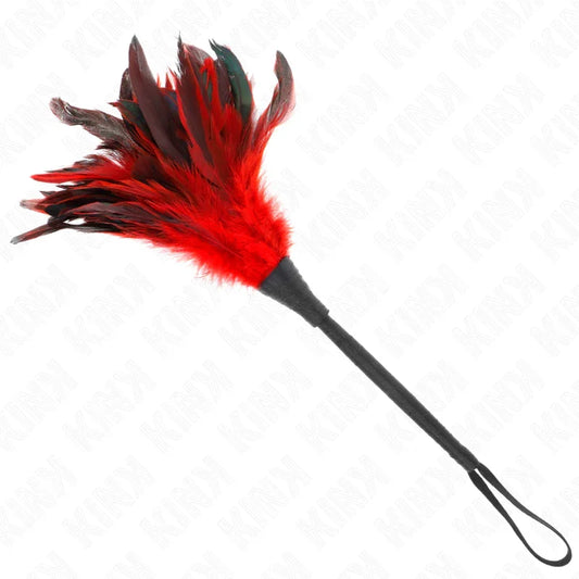 KINK - PLUMAS DE POLLO PARA COSQUILLAS CON FORMA CUERNO DE CRIADA ROJO 36 CM - Nuvica