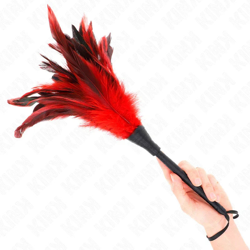 KINK - PLUMAS DE POLLO PARA COSQUILLAS CON FORMA CUERNO DE CRIADA ROJO 36 CM - Nuvica