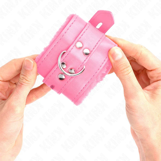 KINK - MUÑEQUERAS FORRADAS CON AGUJEROS CUADRADOS ROSA Y CORREA ROSA AJUSTABLE 17-29 CM X 6 CM - Nuvica