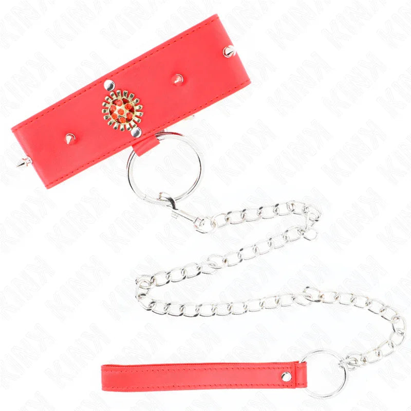 KINK - COLLAR CON CORREA 65 CM CUELLO DE DIAMANTES ROJO AJUSTABLE 35-51 CM X 7 CM - Nuvica