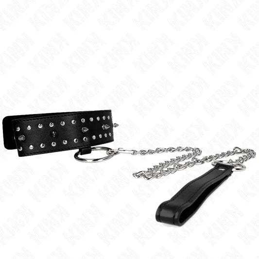 KINK - COLLAR CON CORREA 65 CM CON TACHUELAS PLATEADAS MODELO 1 AJUSTABLE 36-43 CM X 5 CM - Nuvica