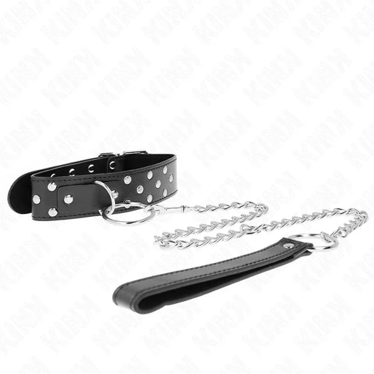 KINK - COLLAR CON CORREA 65 CM REMACHE ANILLA NEGRO AJUSTABLE 36-50 CM X 3.8 CM - Nuvica