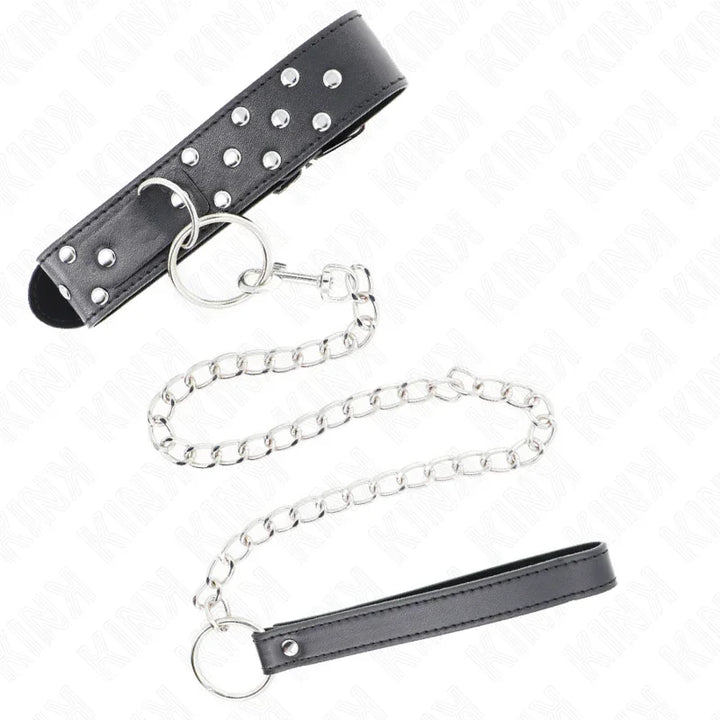 KINK - COLLAR CON CORREA 65 CM REMACHE ANILLA NEGRO AJUSTABLE 36-50 CM X 3.8 CM - Nuvica