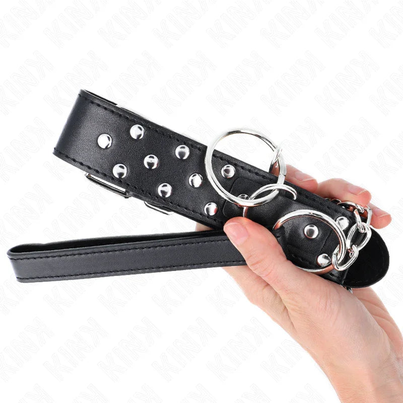 KINK - COLLAR CON CORREA 65 CM REMACHE ANILLA NEGRO AJUSTABLE 36-50 CM X 3.8 CM - Nuvica