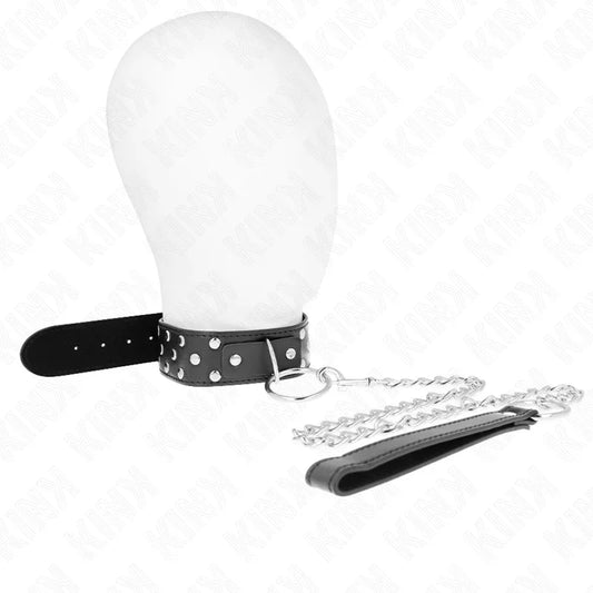 KINK - COLLAR CON CORREA 65 CM REMACHE ANILLA NEGRO AJUSTABLE 36-50 CM X 3.8 CM - Nuvica