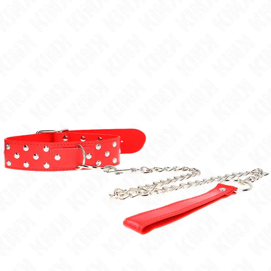 KINK - COLLAR CON CORREA 65 CM REMACHE ANILLA ROJO AJUSTABLE 36-50 CM X 3.8 CM - Nuvica