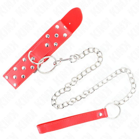 KINK - COLLAR CON CORREA 65 CM REMACHE ANILLA ROJO AJUSTABLE 36-50 CM X 3.8 CM - Nuvica