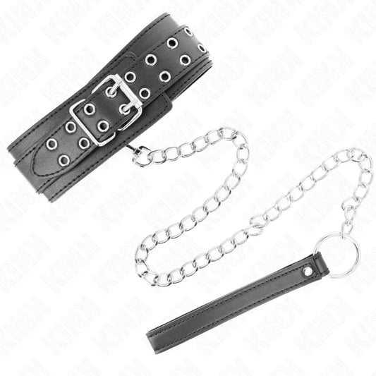 KINK - COLLAR CON CORREA 65 CM HEBILLAS PLATEADAS AJUSTABLE 33-46 CM X 5.5 CM - Nuvica