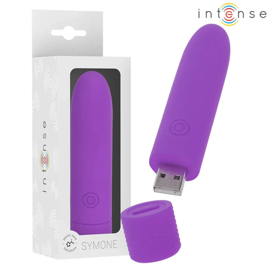 INTENSE - SYMONE BALA VIBRADORA RECARGABLE POR USB 8 VIBRACIONES MORADO 10 X 2.2 CM - Nuvica