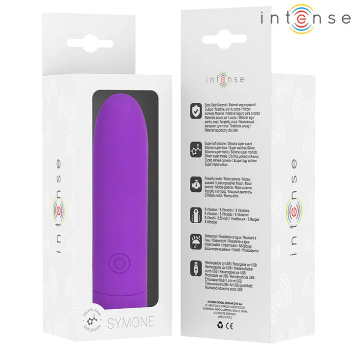 INTENSE - SYMONE BALA VIBRADORA RECARGABLE POR USB 8 VIBRACIONES MORADO 10 X 2.2 CM - Nuvica