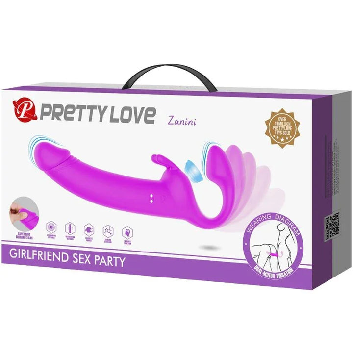 PRETTY LOVE - ZANINI DILDO STRAP-ON SIN ARNÉS 10 VIBRACIONES MORADO - Nuvica