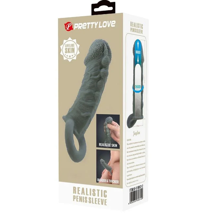 PRETTY LOVE - FUNDA REALÍSTICA ALARGADORA Y RETARDANTE PARA PENE GRIS - Nuvica