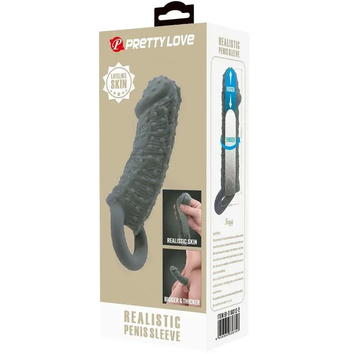 PRETTY LOVE - FUNDA REALÍSTICA ALARGADORA Y RETARDANTE PARA PENE MODELO 2 GRIS - Nuvica