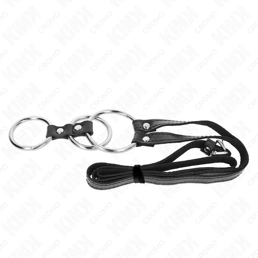 KINK - ANILLO PENE METAL TRIPLE 3.8 CM A 5 CM CON CINTURÓN POLIPIEL 112 CM - Nuvica