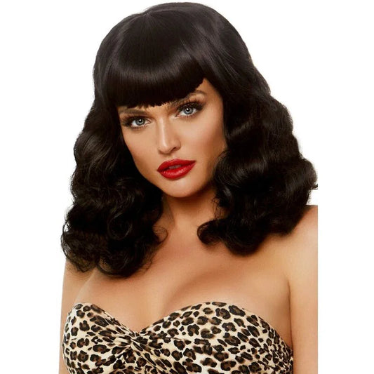LEG AVENUE - PELUCA RETRO RIZADA CON FLEQUILLO LUMINISCENTE NEGRO - Nuvica