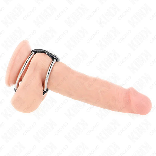 KINK - ANILLO PENE METAL DOBLE 3.8 CM A 5 CM CONECTADOS CON CUERO - Nuvica