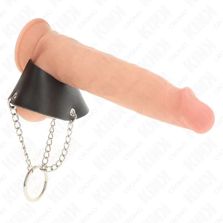 KINK - ANILLO PENE 4 CM CADENA 7 CM METAL CON CINTURÓN CUERO - Nuvica