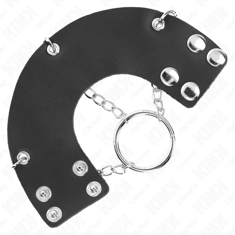 KINK - ANILLO PENE 4 CM CADENA 7 CM METAL CON CINTURÓN CUERO - Nuvica