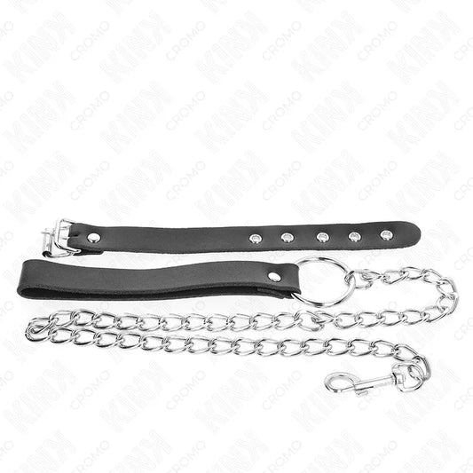 KINK - ANILLO PENE CUERO CON CORREA 21.5 X 2 CM Y CADENA METAL 60 CM - Nuvica