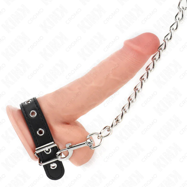 KINK - ANILLO PENE CUERO CON CORREA 21.5 X 2 CM Y CADENA METAL 60 CM - Nuvica