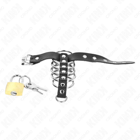 KINK - ANILLO PENE CUERO CORREA CON CERRADURA 21 X 2 CM Y 5 ANILLOS METAL DE 3 CM A 4 CM - Nuvica