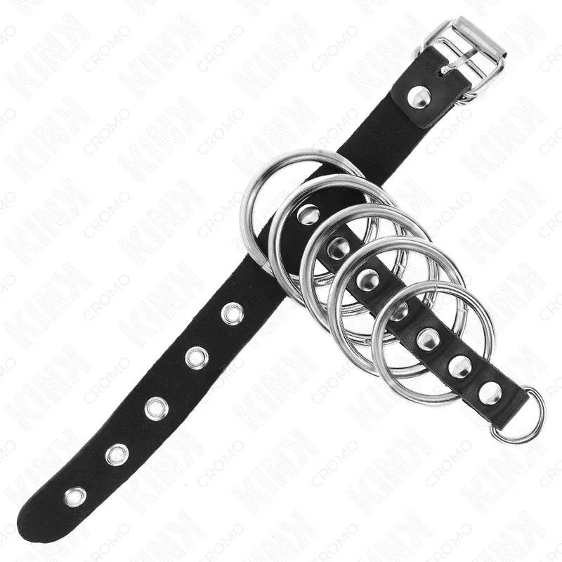 KINK - ANILLO PENE CUERO CORREA CON CERRADURA 21 X 2 CM Y 5 ANILLOS METAL DE 3 CM A 4 CM - Nuvica