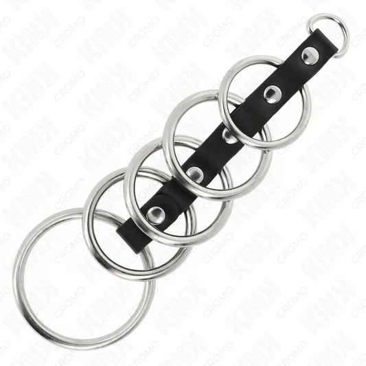 KINK - 5 ANILLOS PENE METAL 3.2 CM A 5 CM CONECTADOS POR POLIPIEL - Nuvica