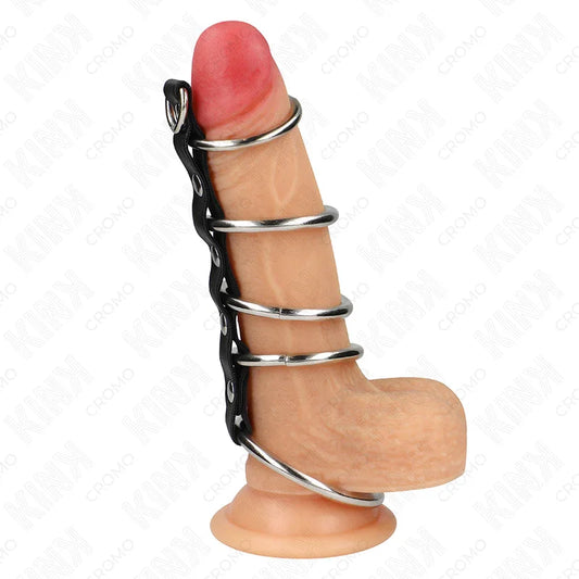 KINK - 5 ANILLOS PENE METAL 3.2 CM A 5 CM CONECTADOS POR POLIPIEL - Nuvica