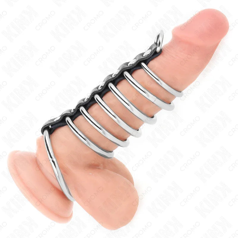 KINK - 7 ANILLOS PENE METAL 3.2 CM A 5 CM CONECTADOS POR POLIPIEL - Nuvica