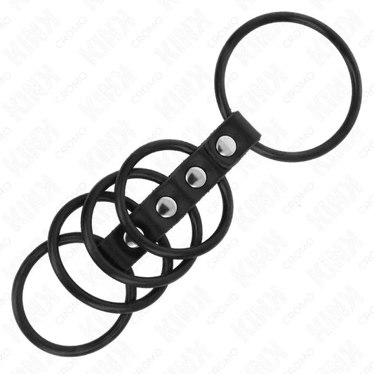 KINK - 5 ANILLOS PENE SILICONA 3.8 CM A 4.8 CM CONECTADOS POR CUERO - Nuvica